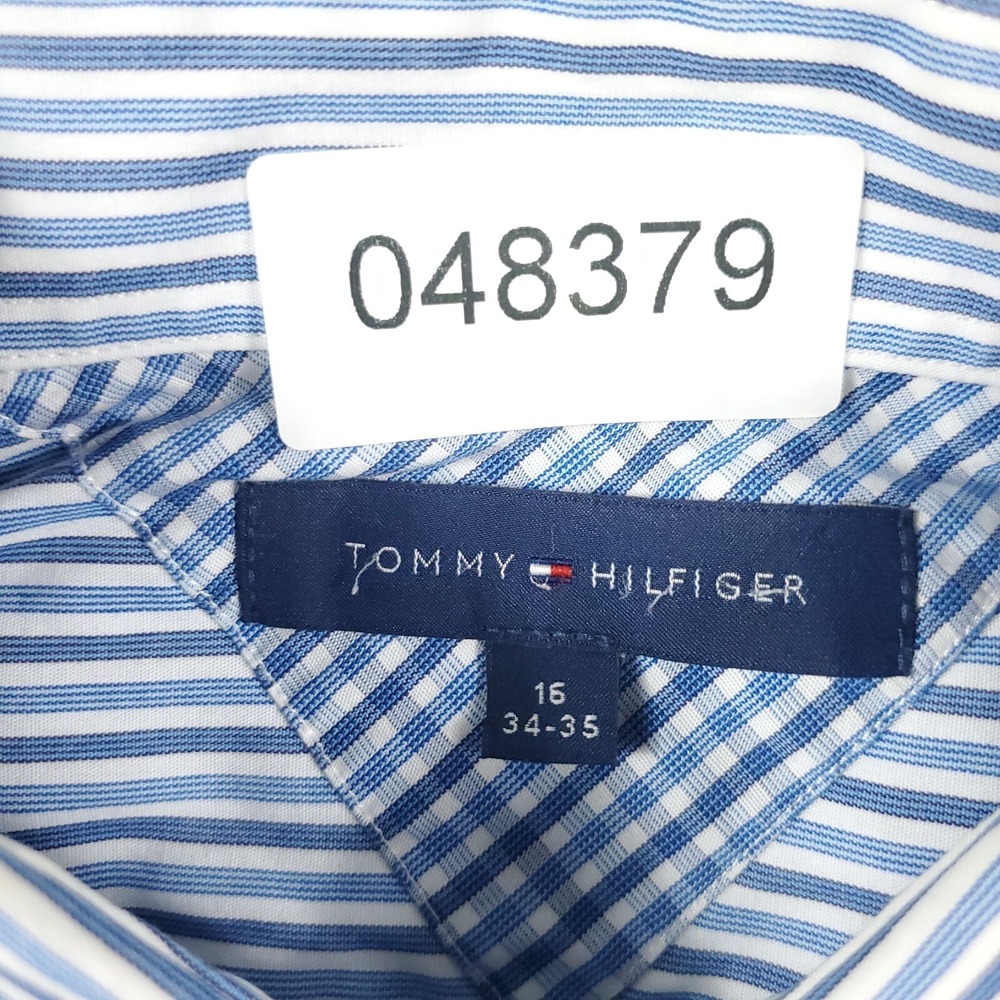 Tommy Hilfiger Shirt Mens 16 Blue Striped Dress Button Up Long Sleeve * - Picture 8 of 8